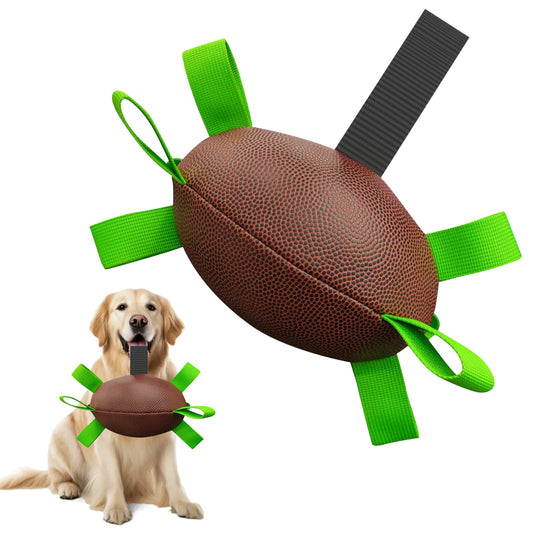 Dog Rugby Football With Straps, Interactive Dog Toy