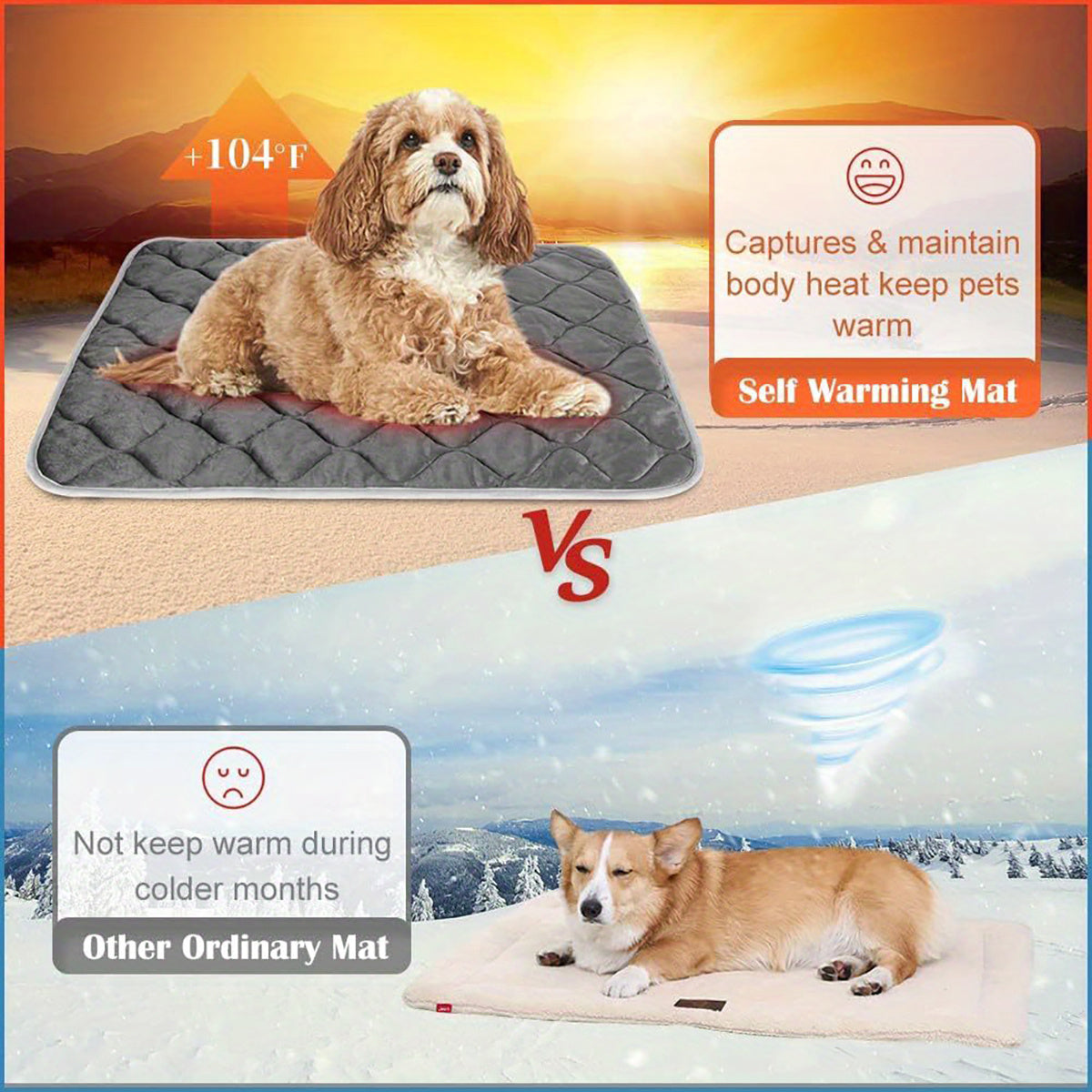 Extra Warm Thermal Pet Bed, Dog Cat Bed, Non-Slip Mat